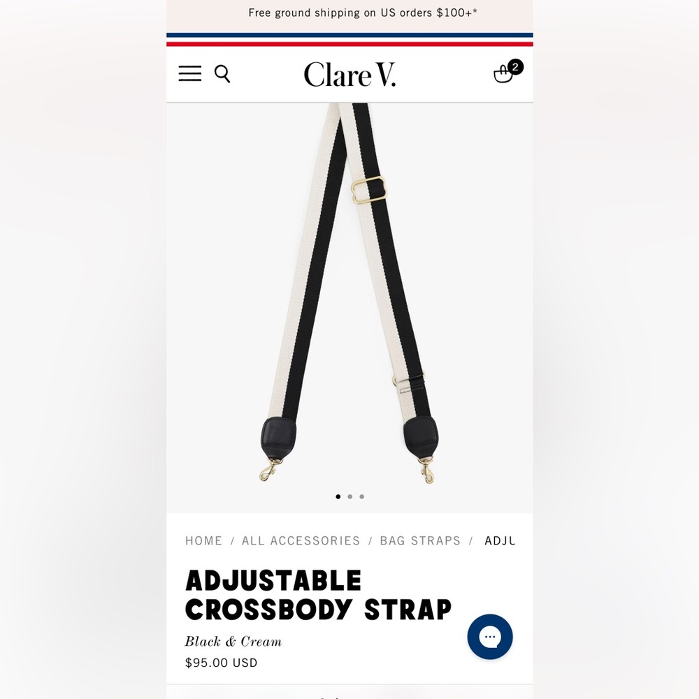 Clare V. Black and Cream Adjustable Crossbody Strap